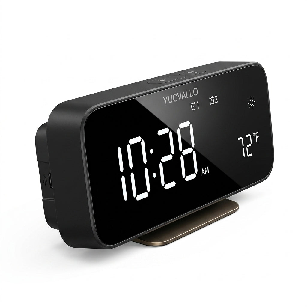 Yucvallo™ Slate Smart LED Desk Clock – Digital Desktop Clock with Temperature Display, Timer & Auto-Dimming Sensor