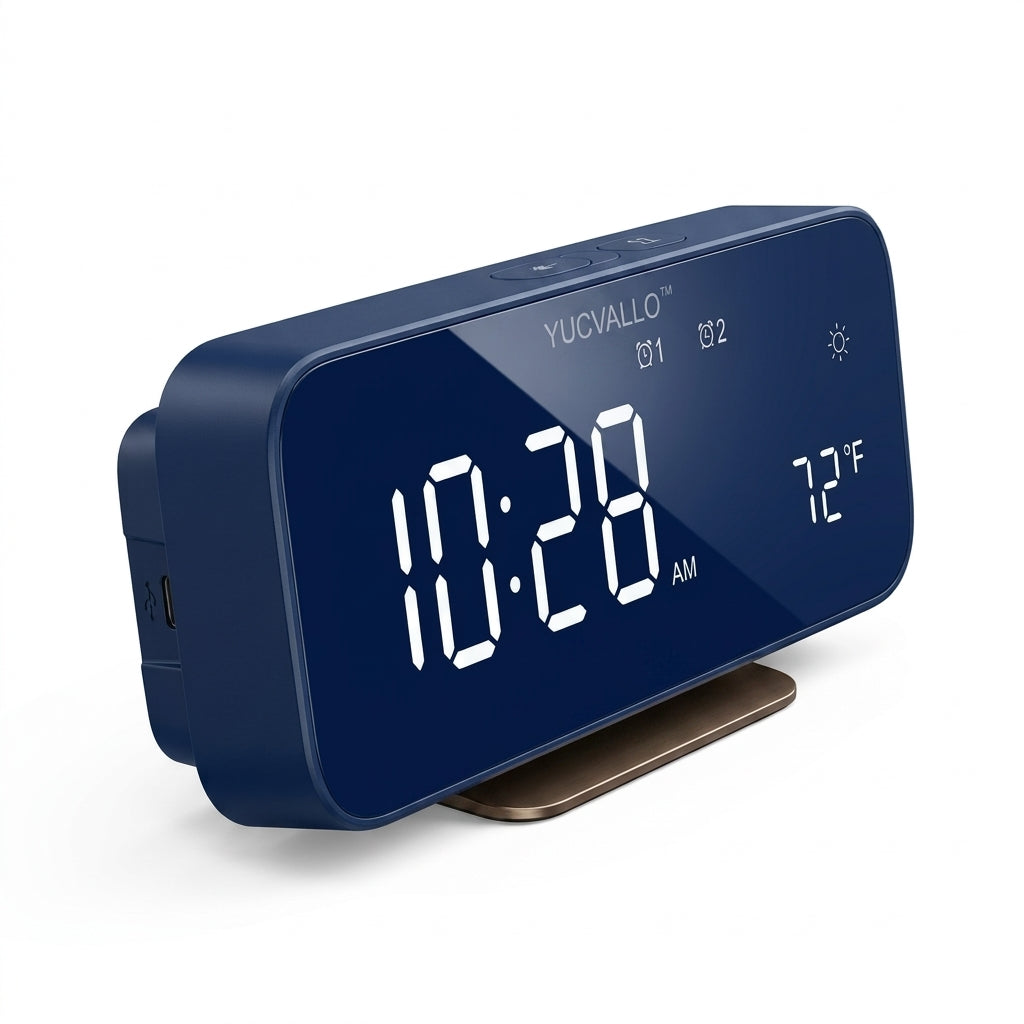 Yucvallo™ Slate Smart LED Desk Clock – Digital Desktop Clock with Temperature Display, Timer & Auto-Dimming Sensor