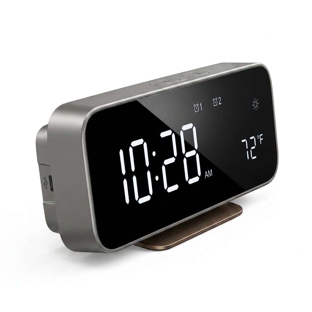Yucvallo™ Slate Smart LED Desk Clock – Digital Desktop Clock with Temperature Display, Timer & Auto-Dimming Sensor