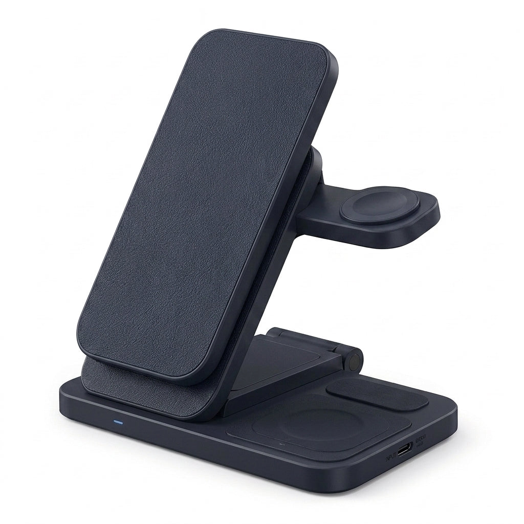 Yucvallo™ Orbit 3-in-1 Charging Station – Foldable Wireless Charger for Compatible Phone, Watch & Earbuds