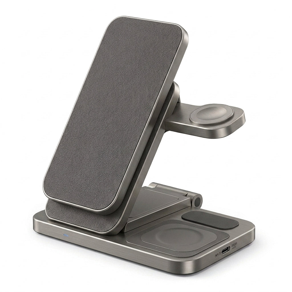 Yucvallo™ Orbit 3-in-1 Charging Station – Foldable Wireless Charger for Compatible Phone, Watch & Earbuds