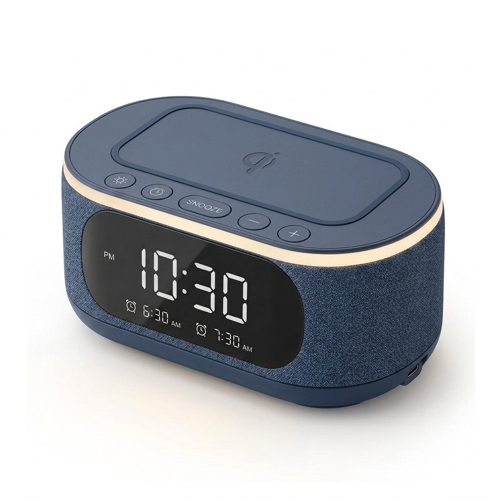 Yucvallo™ Halo Bedside Smart Clock – Digital Alarm Clock with Wireless Charging Pad, Adjustable Display & Night Light