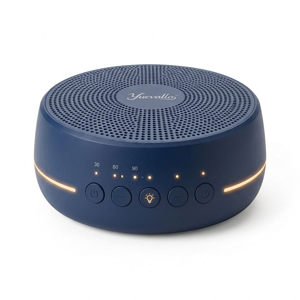 Yucvallo™ EchoPod Mini White Noise Machine – Compact Sleep Sound Machine with 20 Ambient Sounds, Night Light & USB-C Rechargeable Battery