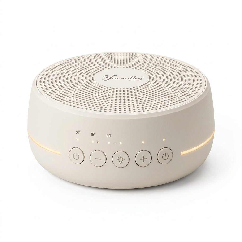 Yucvallo™ EchoPod Mini White Noise Machine – Compact Sleep Sound Machine with 20 Ambient Sounds, Night Light & USB-C Rechargeable Battery