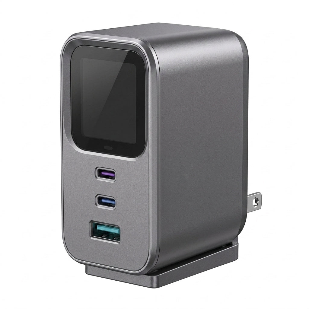 Yucvallo™ VoltView 65W GaN Charging Station – 3-Port USB-C Desktop Charger with Digital Power Display & Foldable U.S. Plug