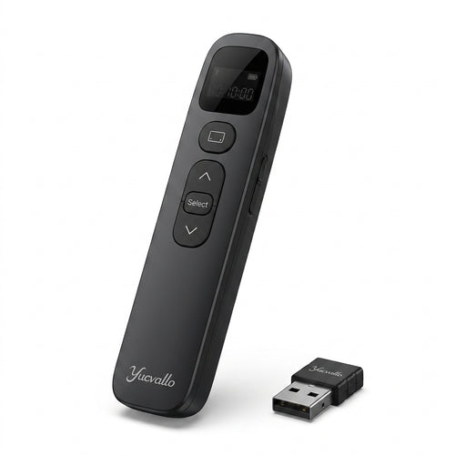 Yucvallo™ AirClick Wireless Presentation Remote – USB-C Rechargeable Presenter with Digital Timer, Spotlight Pointer & Dual Connectivity